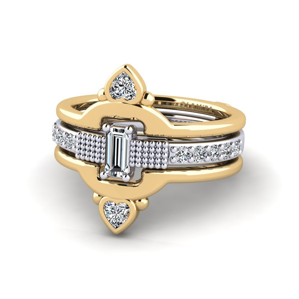 9k Oro Amarillo & Blanco Anillo Hramea SET