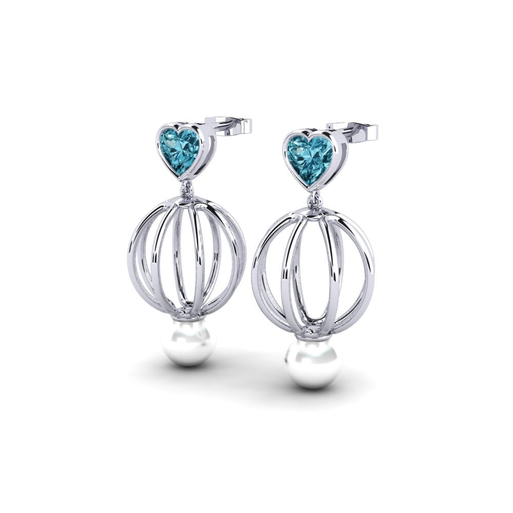 14k Oro Blanco Circón Azul Pendiente de mujer Htos