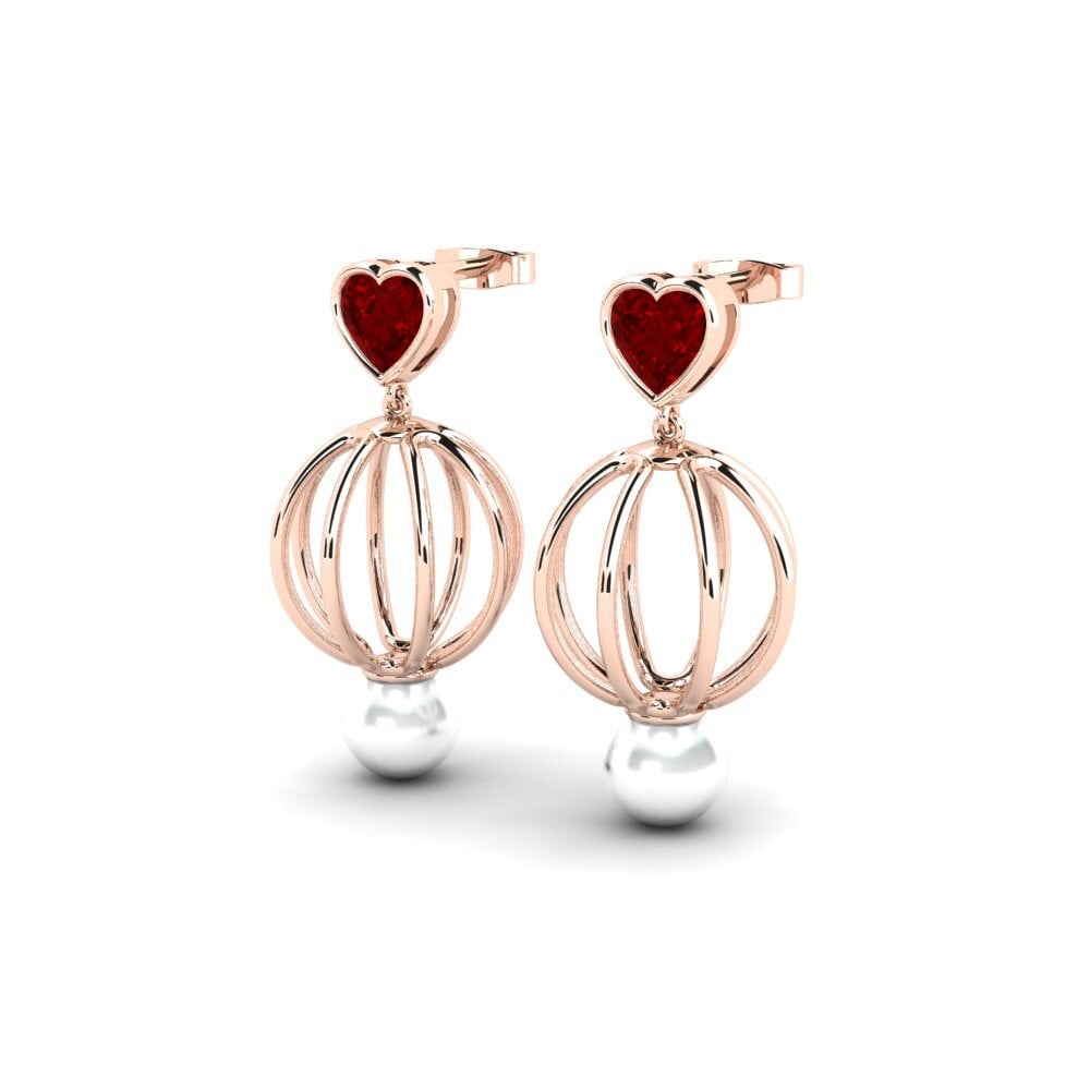 9ct Rose Gold Ruby (Lab Created) Women's Earring Htos