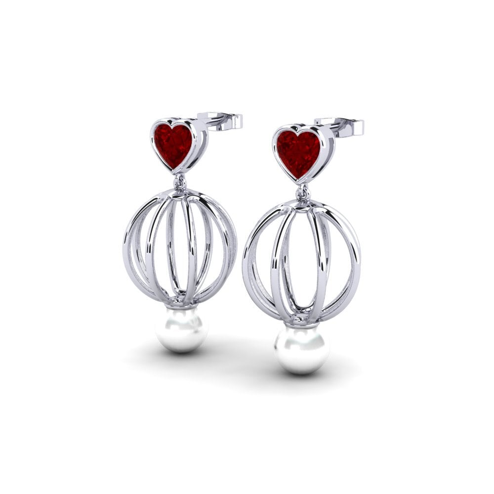 White Silver Ruby (Lab Created) Women's Earring Htos
