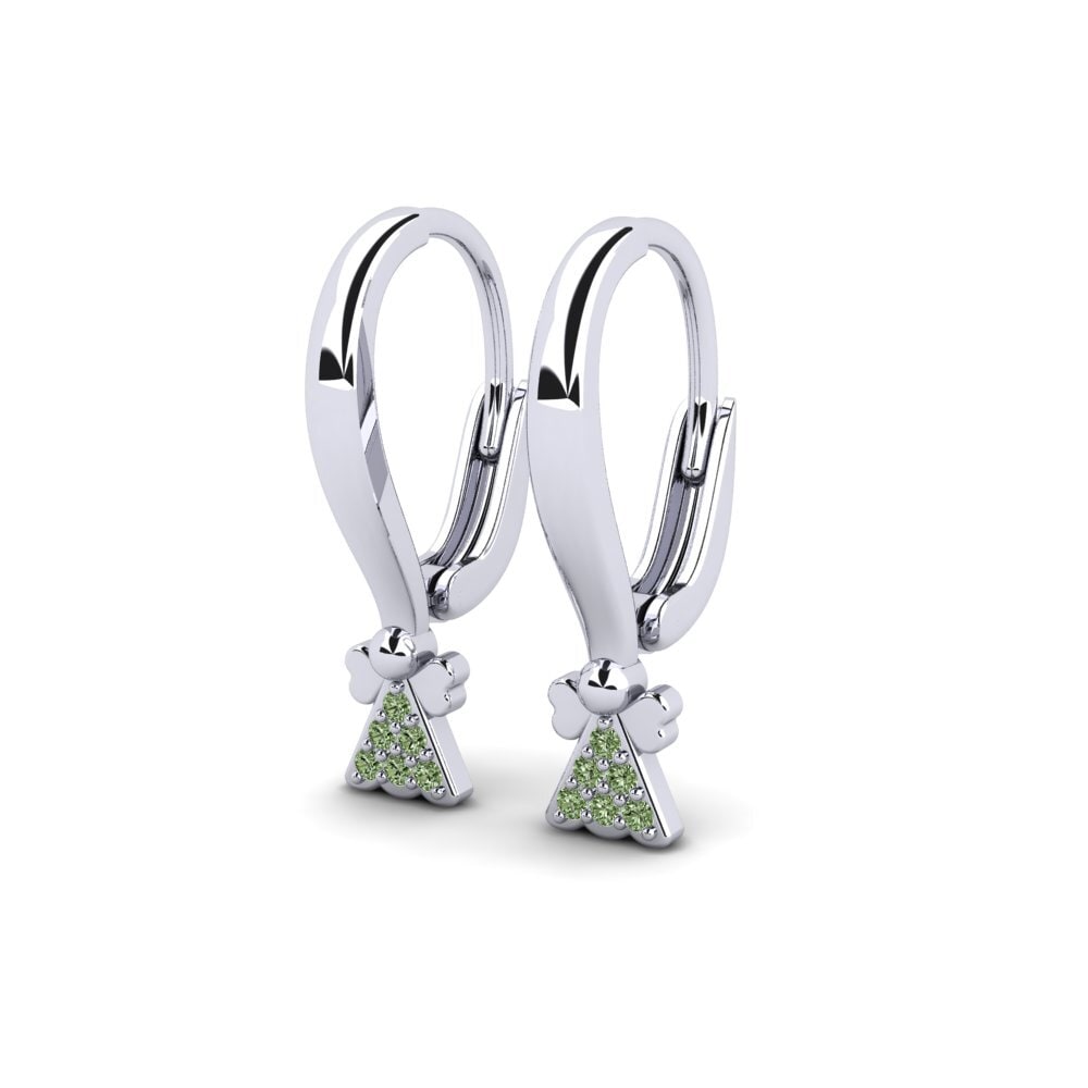 White Silver Green Diamond Kid's Earring Hugalu