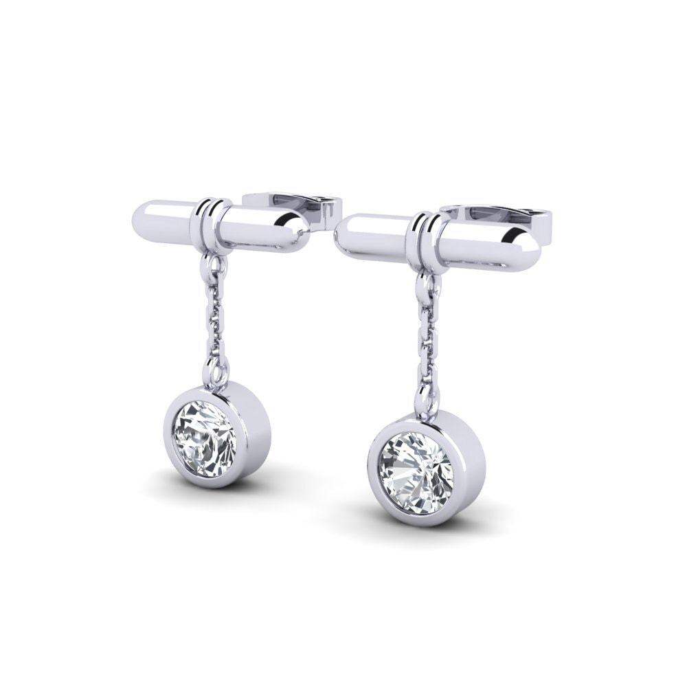 14k Oro Blanco Circón Blanco Pendiente de mujer Huipu - A