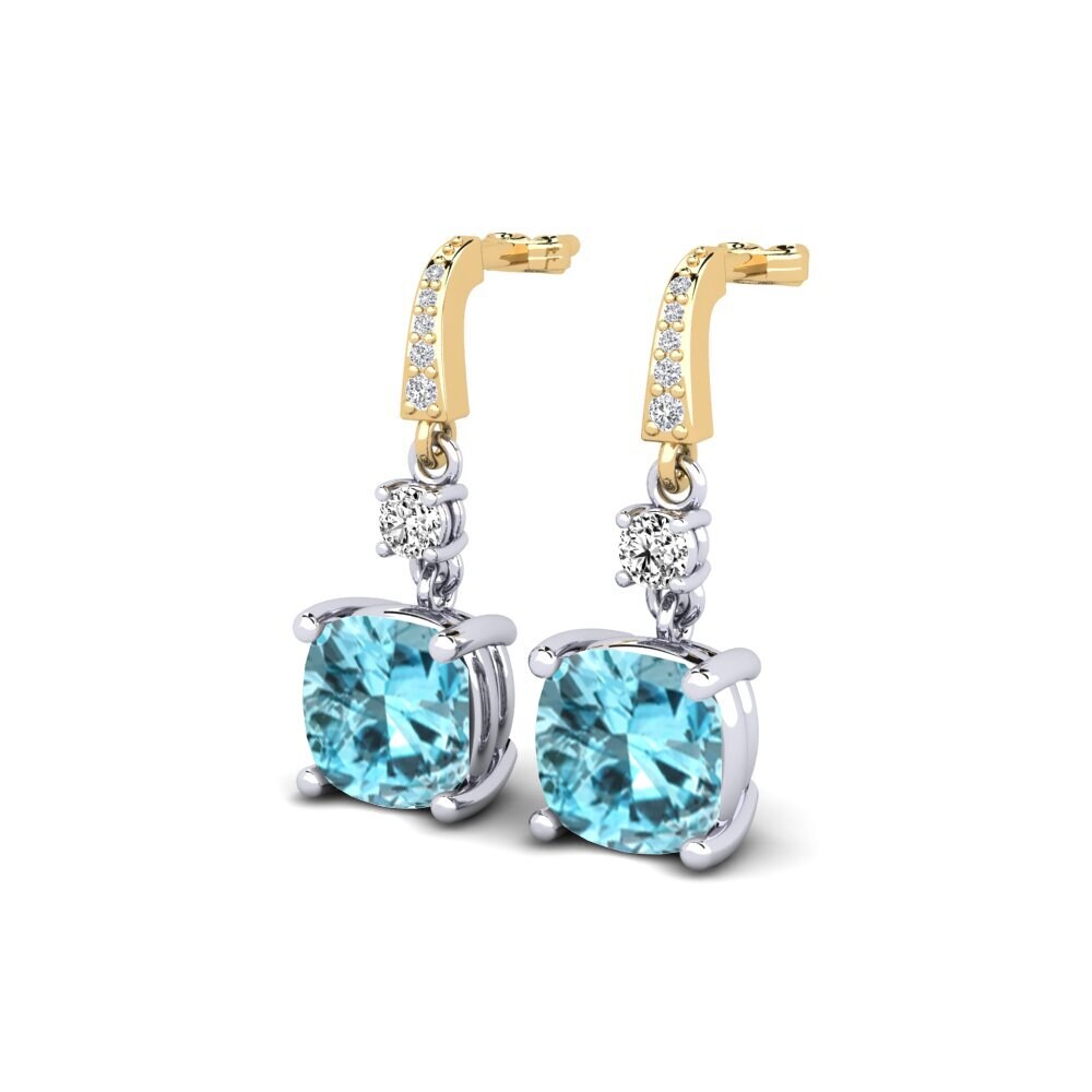 18ct Yellow & White Gold Blue Zircon Women's Earring Huriela