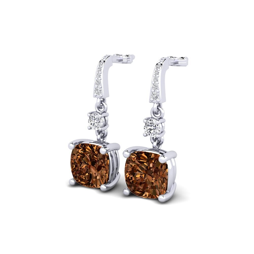 18k Oro Blanco Diamante Marrón Pendiente de mujer Huriela
