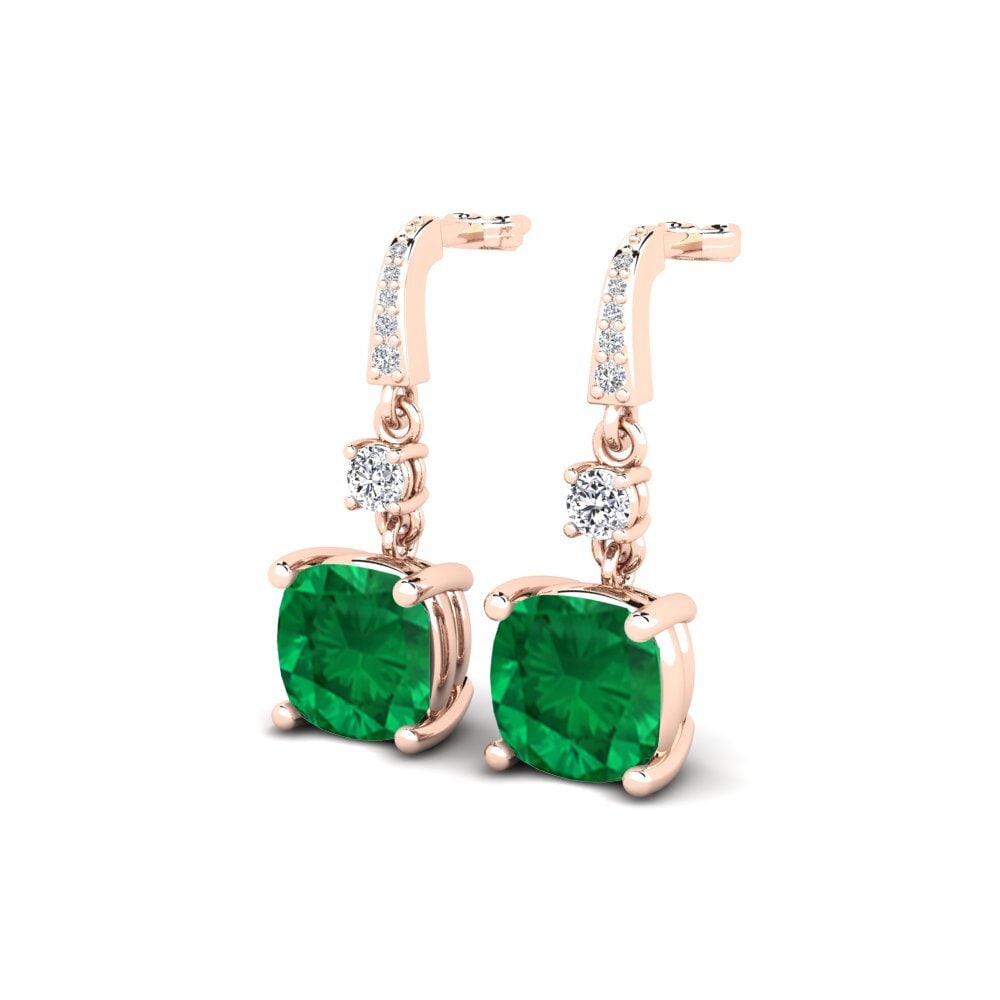 14k Oro Rosa Esmeralda (creada en laboratorio) Pendiente de mujer Huriela
