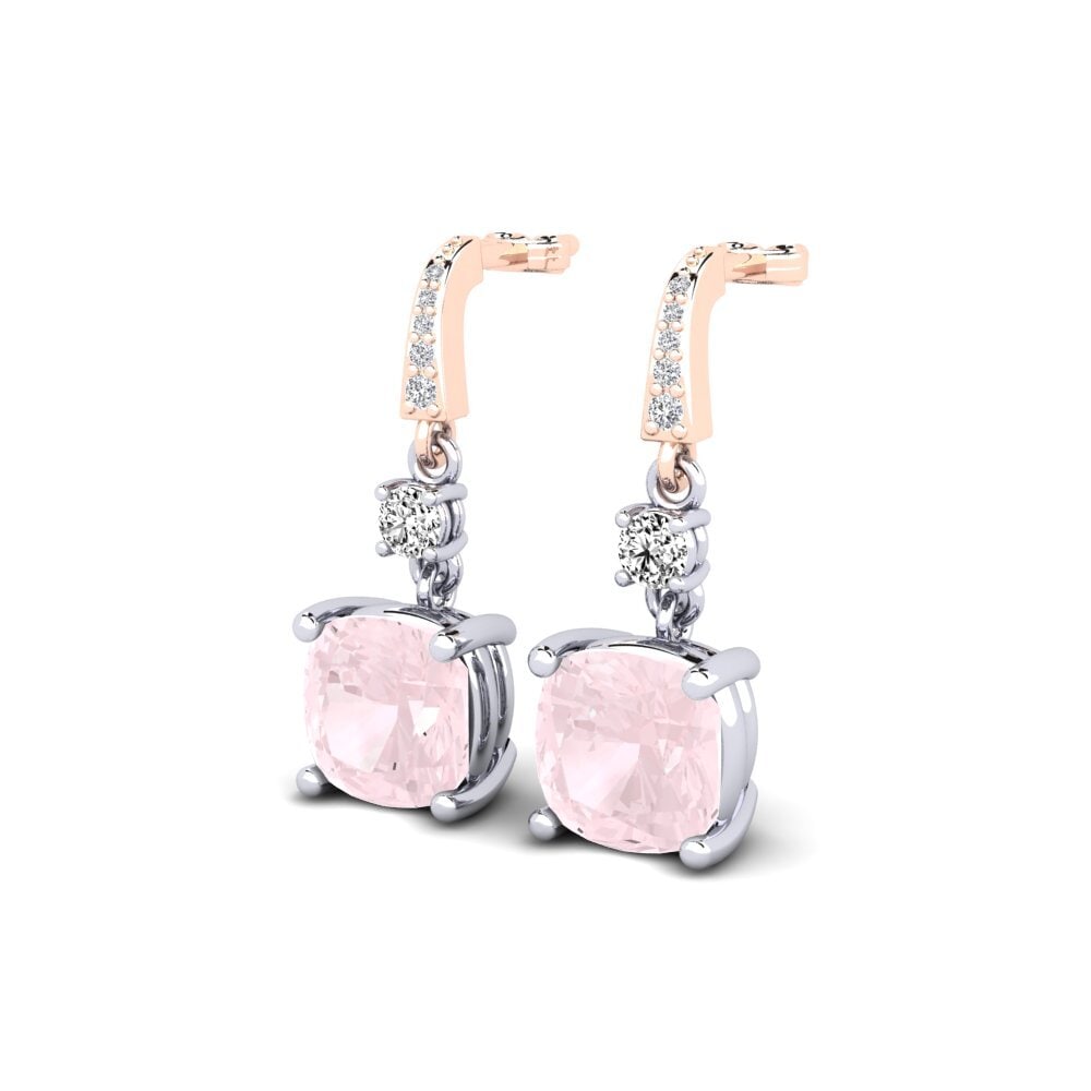 9k Oro Rosa & Blanco Cuarzo rosa Pendiente de mujer Huriela