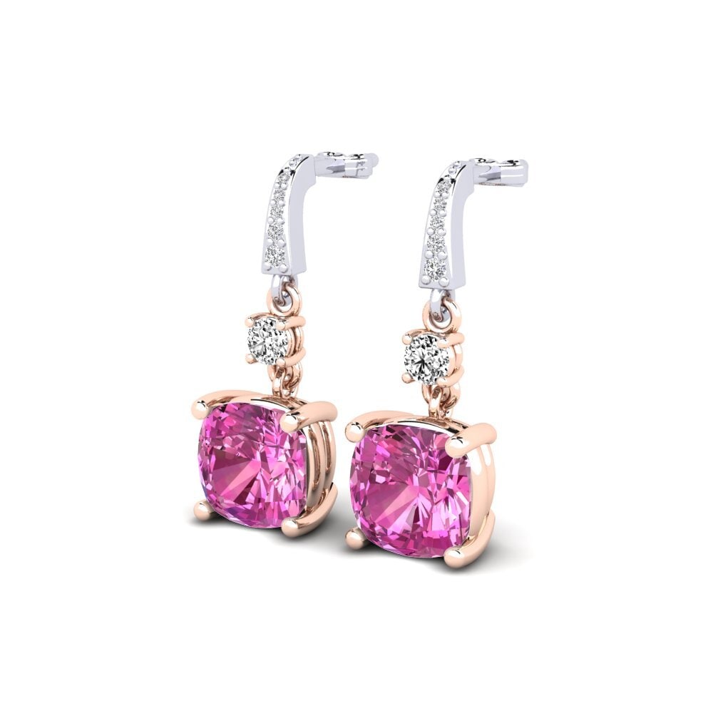 14k Oro Blanco & Rosa Topacio Rosa Pendiente de mujer Huriela