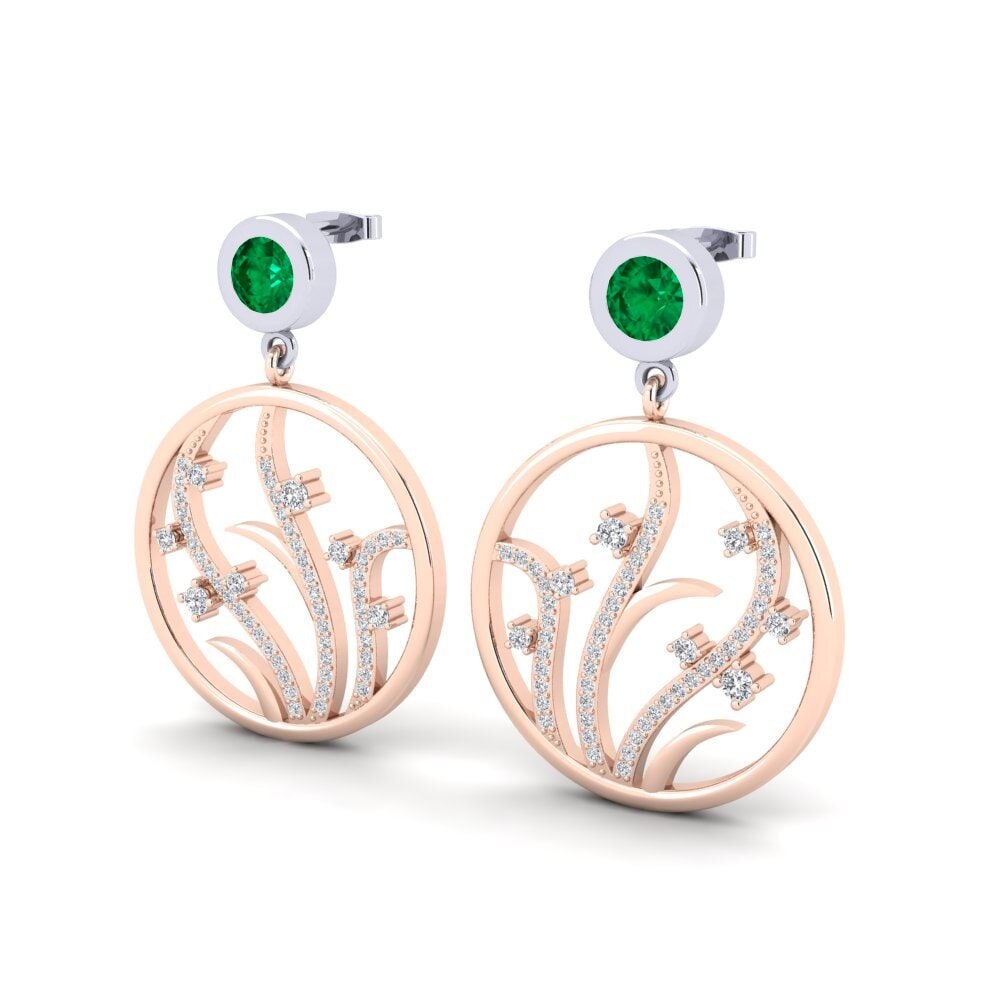 14k Oro Rosa & Blanco Esmeralda (creada en laboratorio) Pendiente de mujer Hygeia