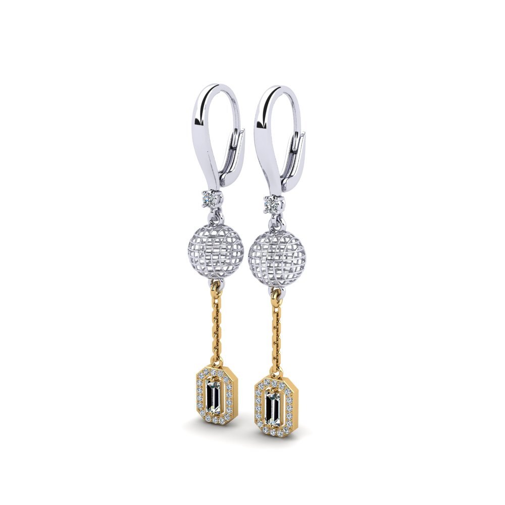 14k Oro Blanco & Amarillo Baguette Pendiente de mujer Imager