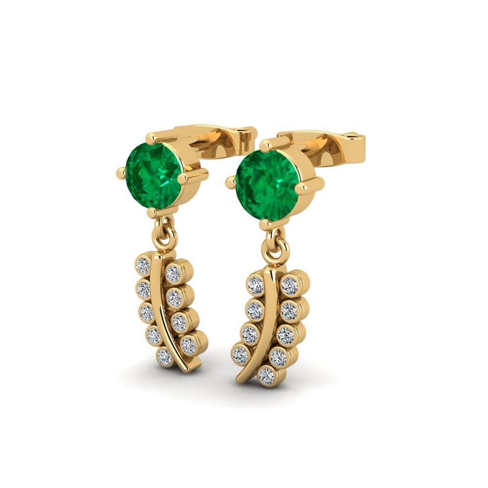 14ct Yellow Gold Emerald (Lab Created) Women's Earring Inbal