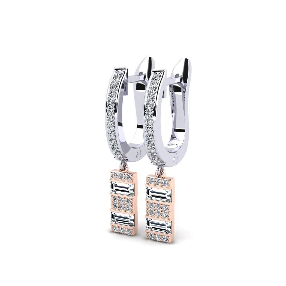 14k Oro Blanco / Rosa Baguette Pendiente de mujer Indirra
