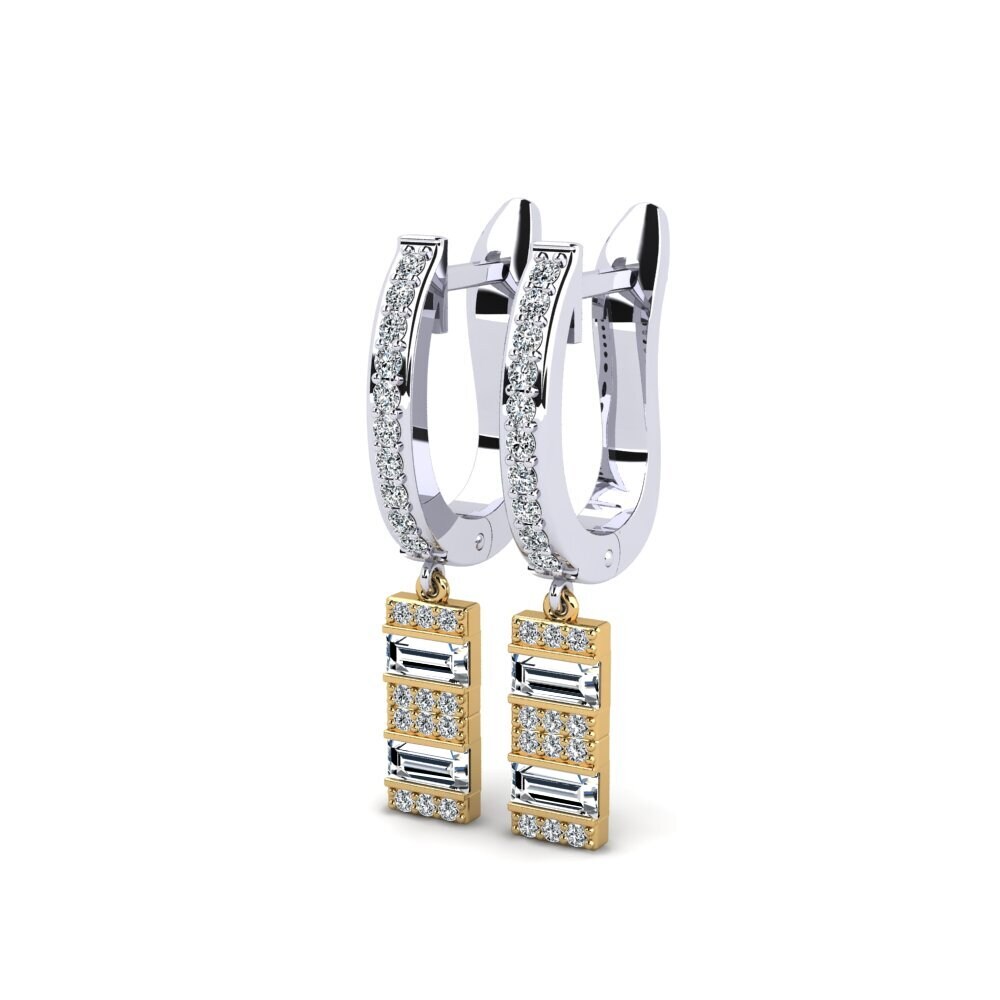 14k Oro Blanco & Amarillo Baguette Pendiente de mujer Indirra