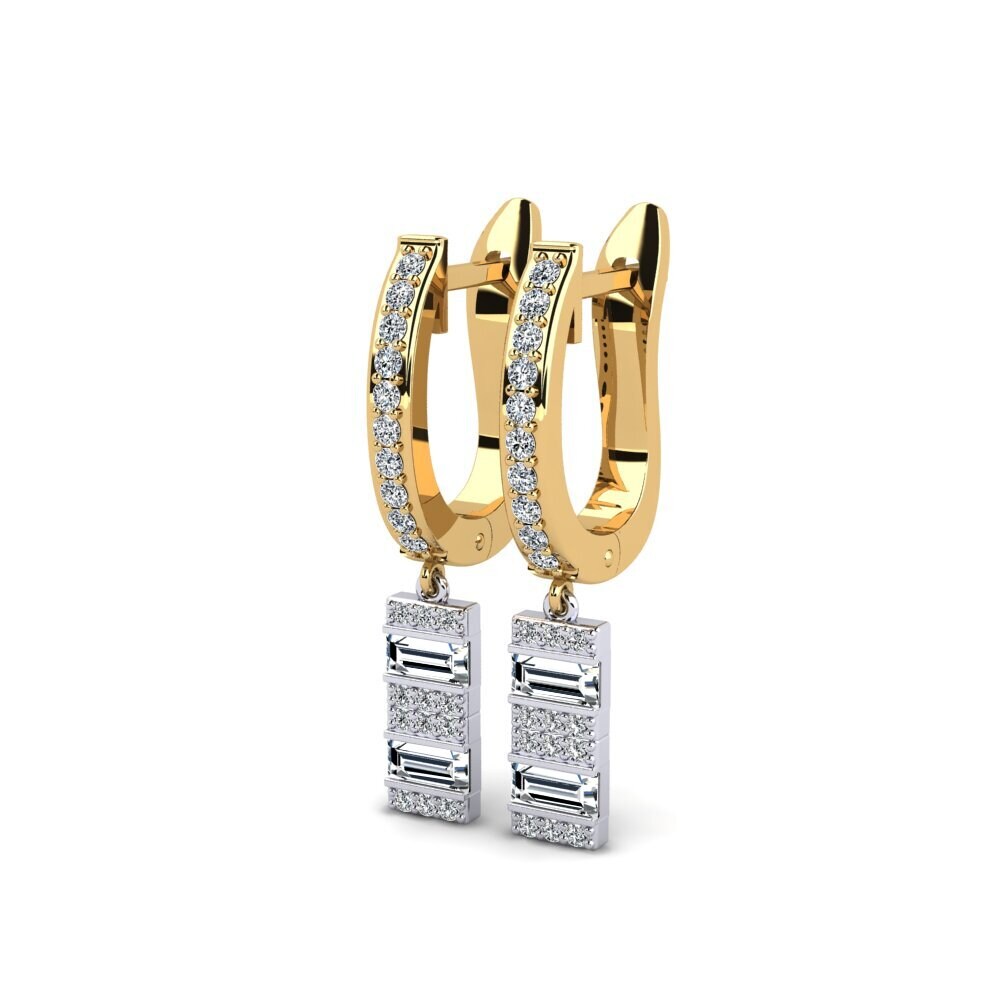 14k Oro Amarillo/Blanco Baguette Pendiente de mujer Indirra