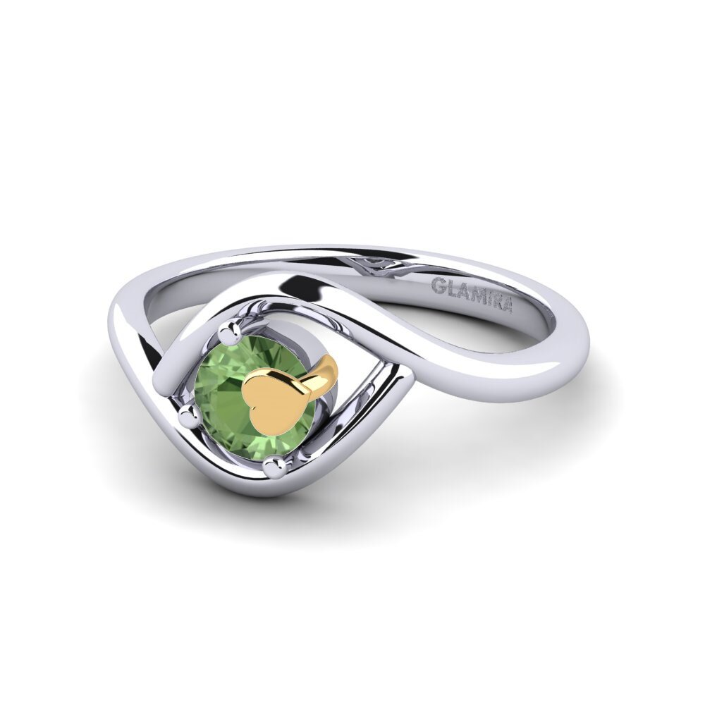 14k Oro Blanco & Amarillo Zafiro Verde Anillo de compromiso Induct