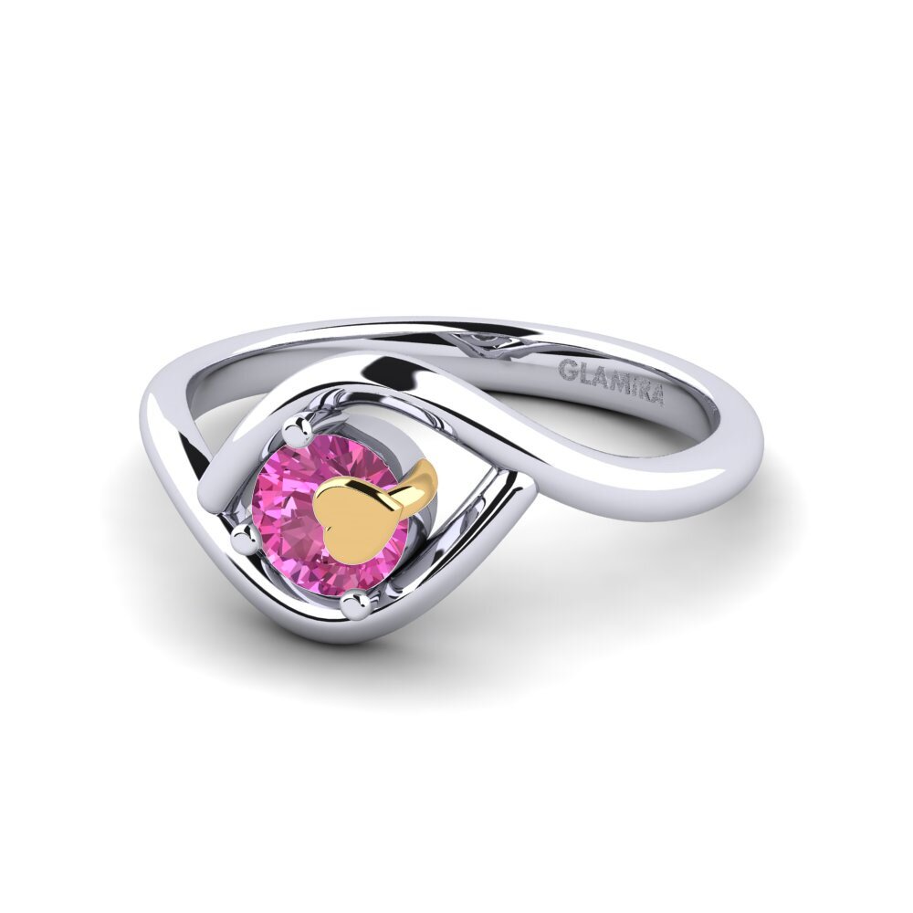 14k Oro Blanco & Amarillo Topacio Rosa Anillo de compromiso Induct