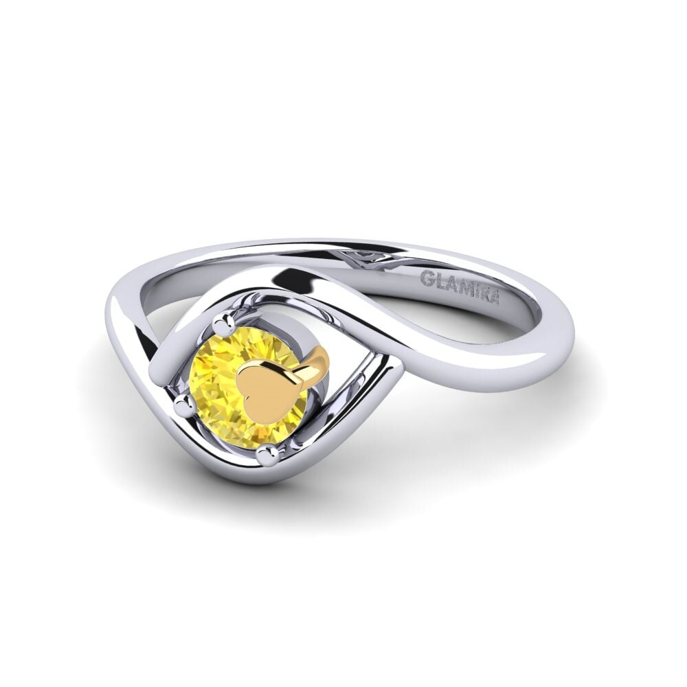 14k Oro Blanco & Amarillo Zafiro amarillo Anillo de compromiso Induct