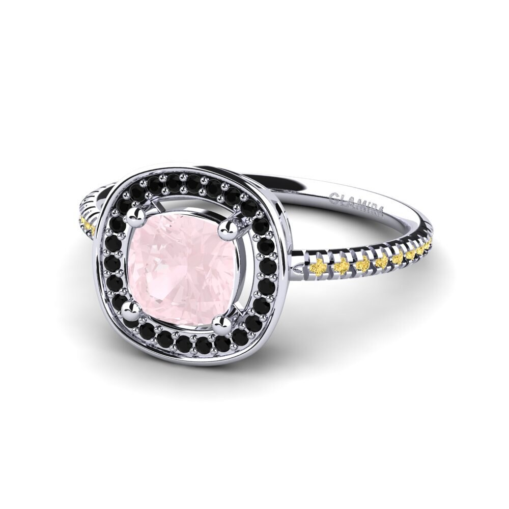 18k Oro Blanco Cuarzo rosa Anillo de compromiso Ingrida