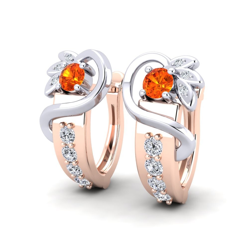 9K White & Rose Gold Orange Sapphire Earring Inna