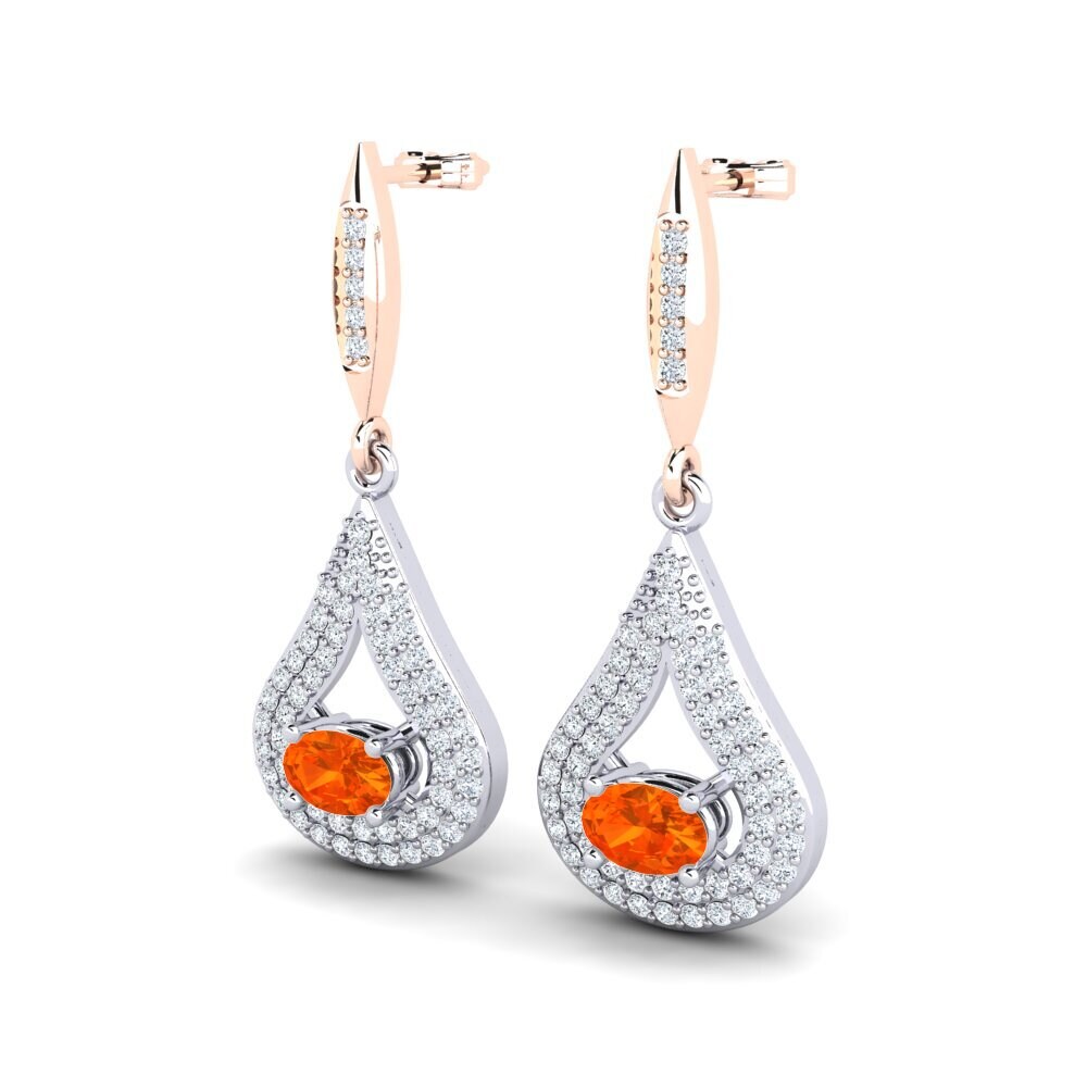 14ct Rose & White Gold Fire Opal Women's Earring Isolda