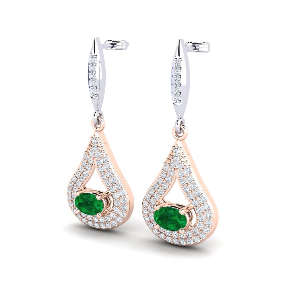 14ct White & Rose Gold Emerald (Lab Created) Women's Earring Isolda