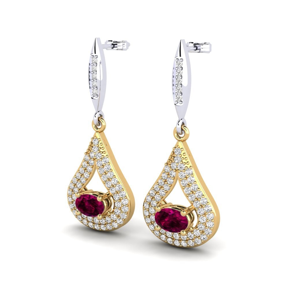 14ct White / Yellow Gold Rhodolite Garnet Women's Earring Isolda
