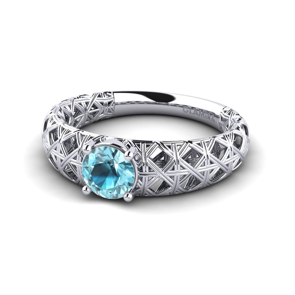 9k Oro Blanco Circón Azul Anillo de compromiso Itzayana
