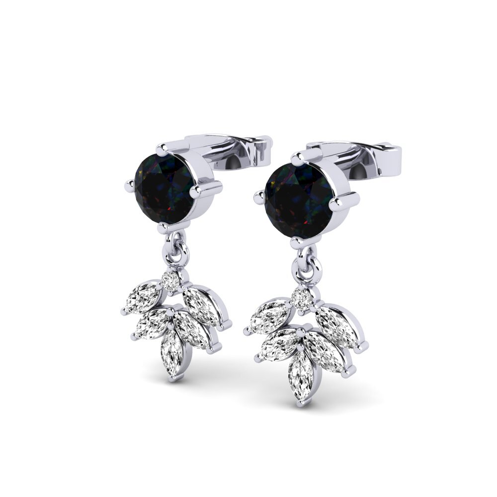 Or Blanc 585 Opale Noire Boucle d'oreille femme Jabalpur