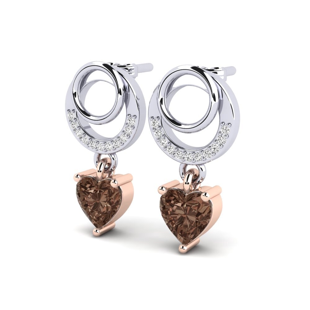 14k Oro Rosa & Blanco Cuarzo humo Pendiente de mujer Jabina