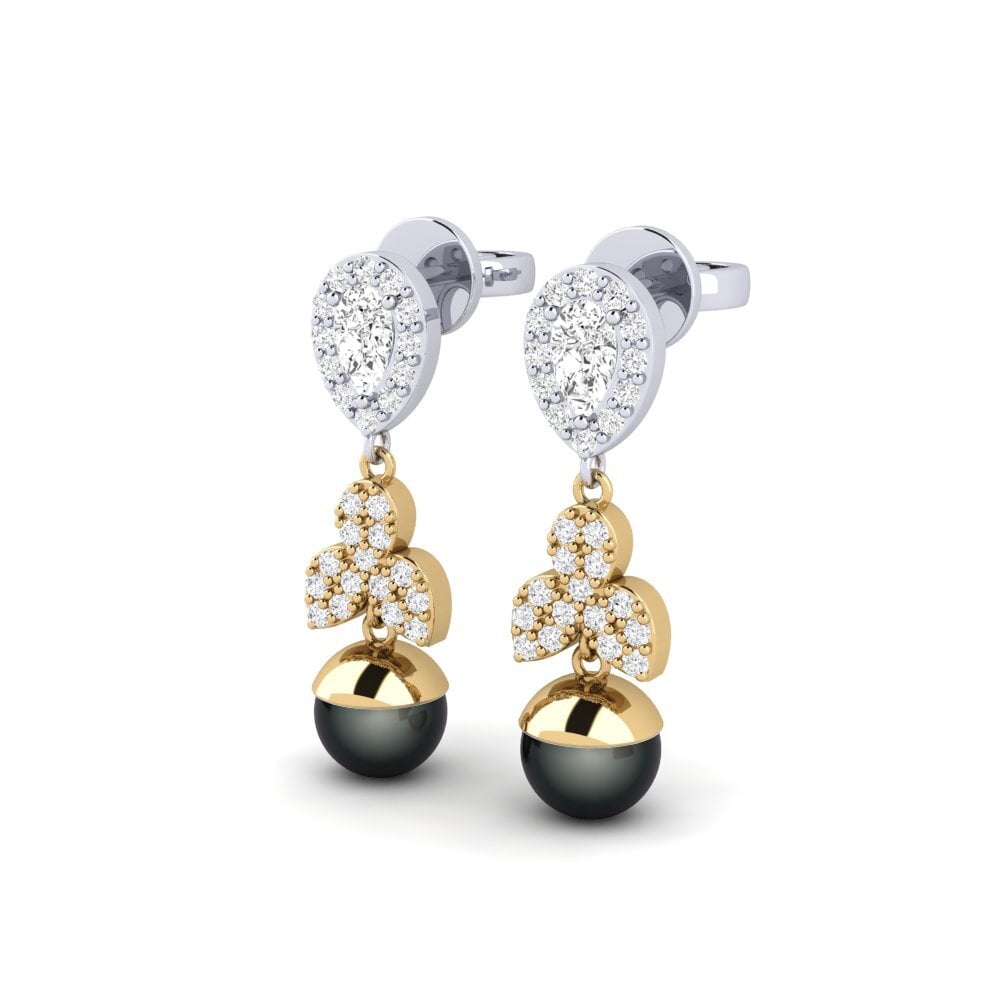 14k Oro Amarillo & Blanco Zafiro blanco Pendiente de mujer Jabli