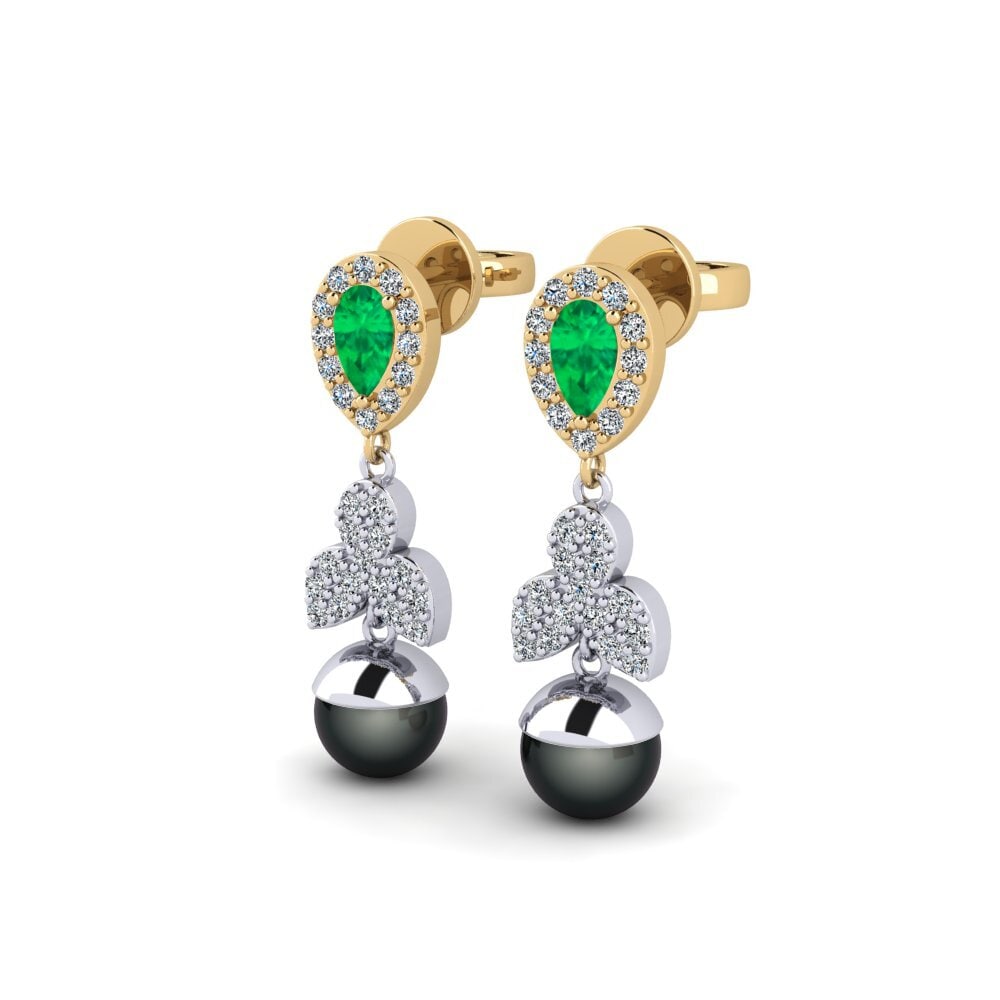 18ct White & Yellow Gold Emerald Women's Earring Jabli