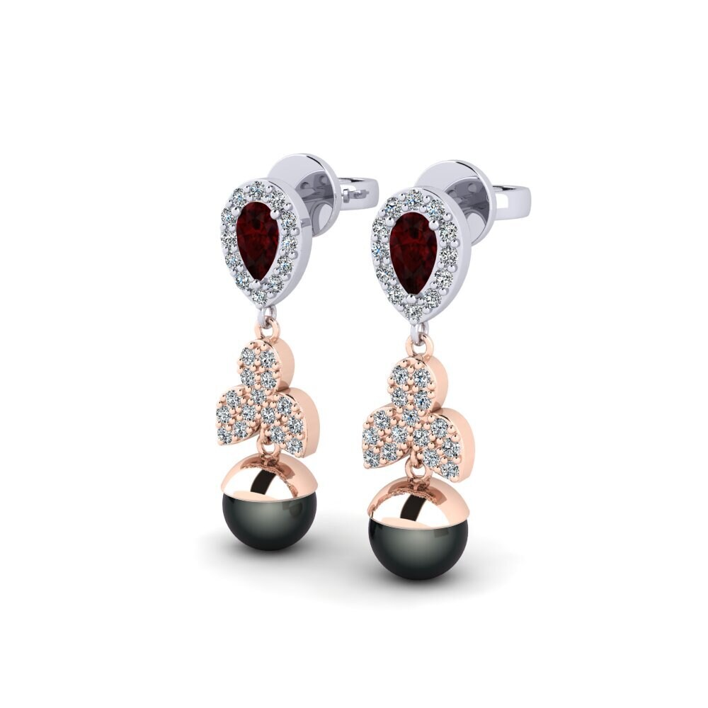 18ct Rose & White Gold Garnet Women's Earring Jabli