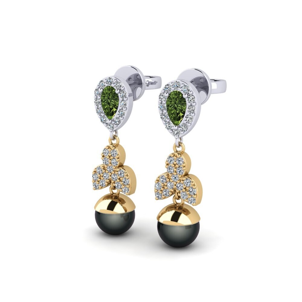 14ct Yellow & White Gold Green Sapphire Women's Earring Jabli