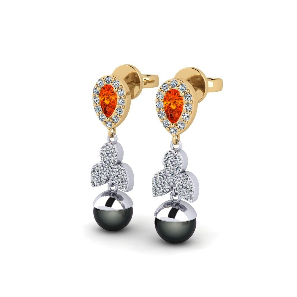 9ct White & Yellow Gold Orange Sapphire Women's Earring Jabli