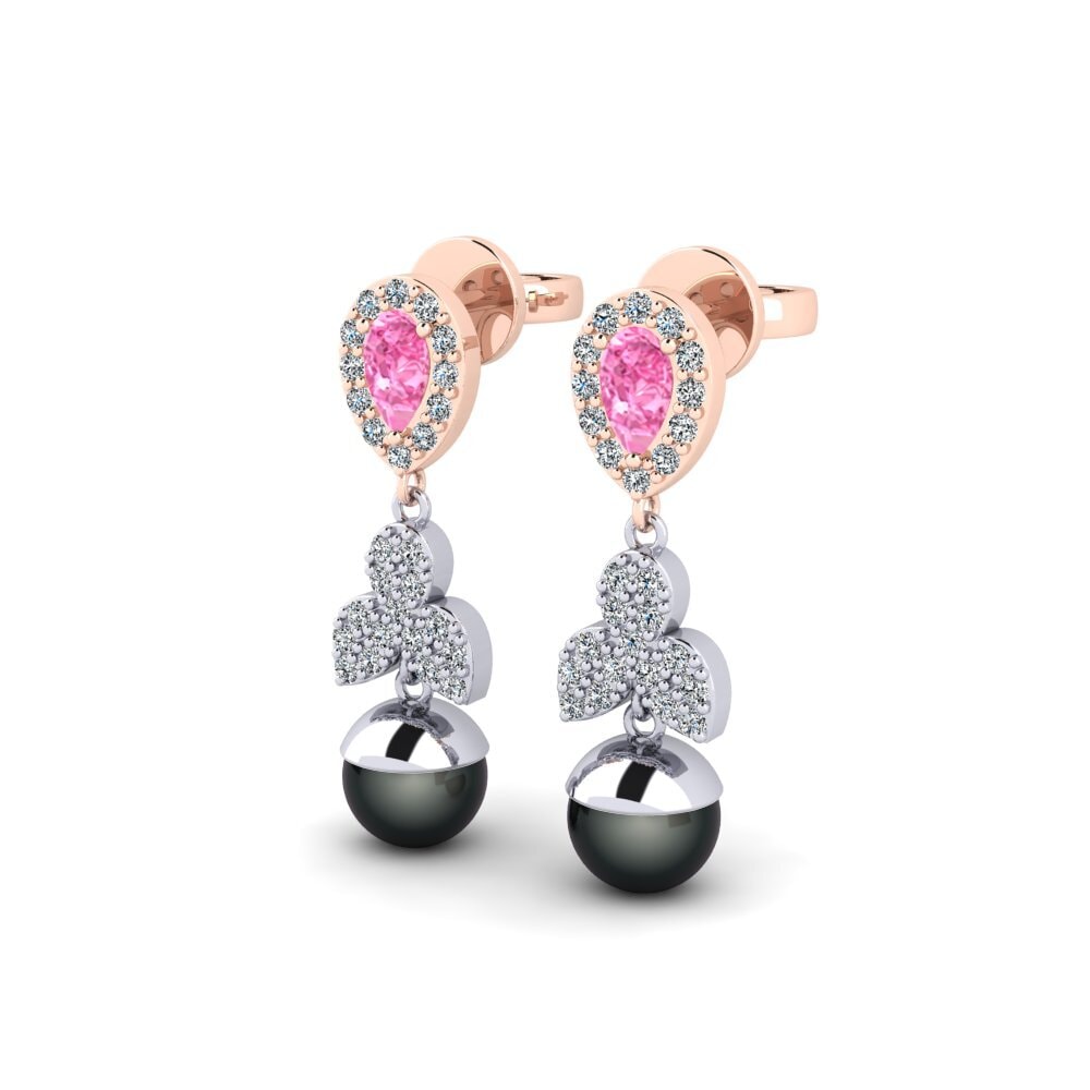 14k Oro Blanco & Rosa Zafiro Rosado Pendiente de mujer Jabli