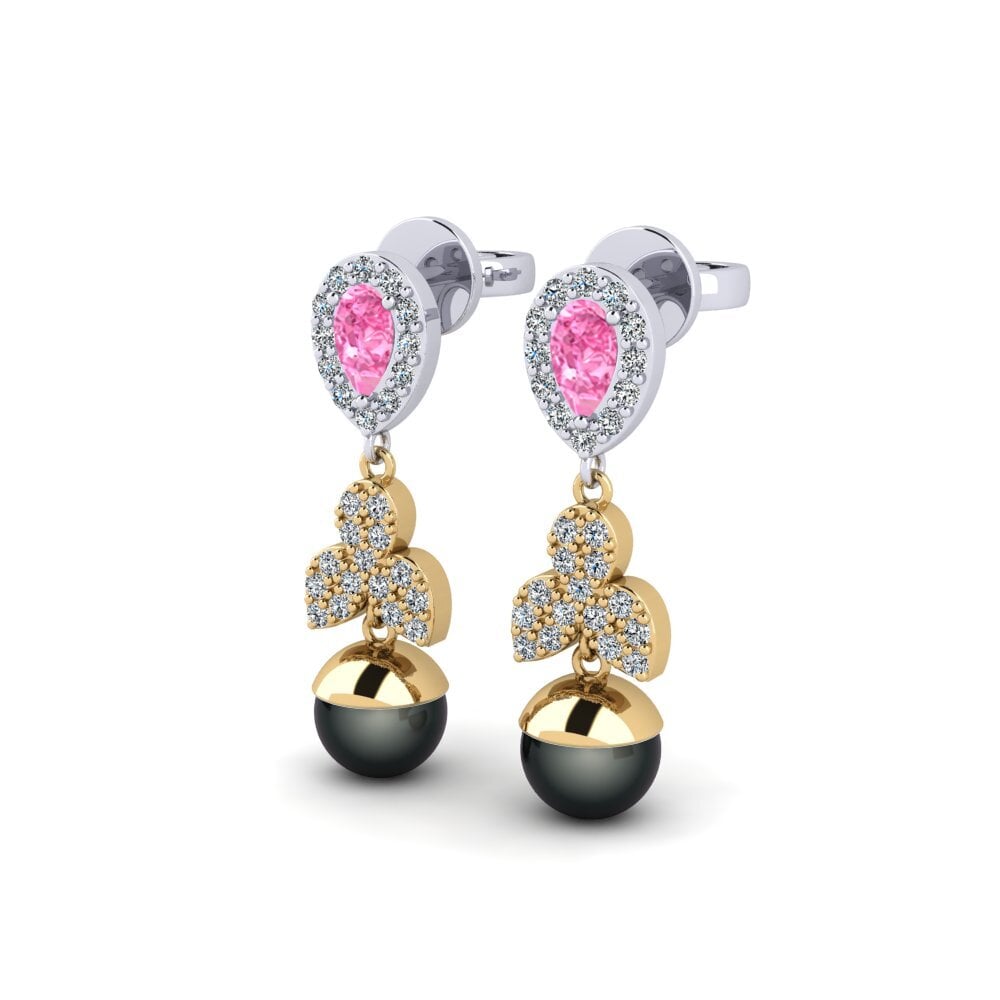 14ct Yellow & White Gold Pink Sapphire Women's Earring Jabli