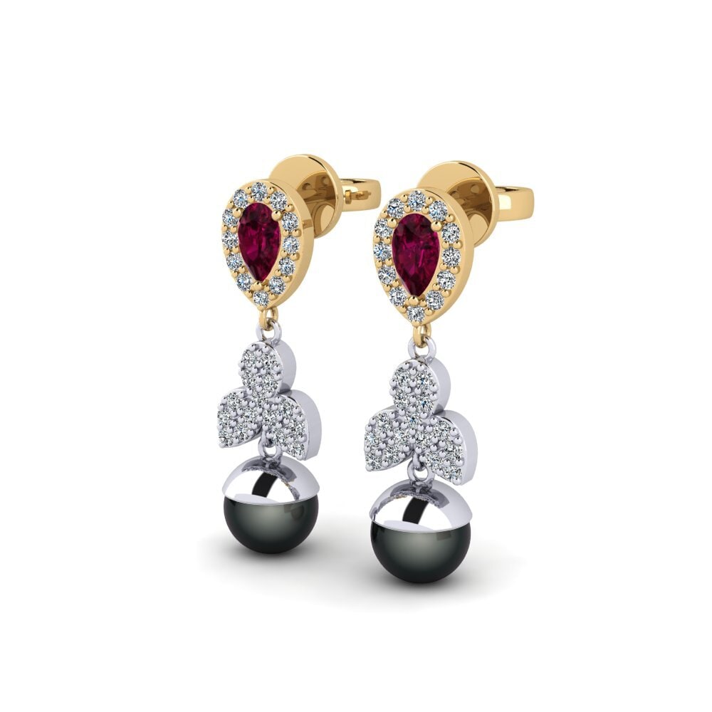 9ct White & Yellow Gold Rhodolite Garnet Women's Earring Jabli