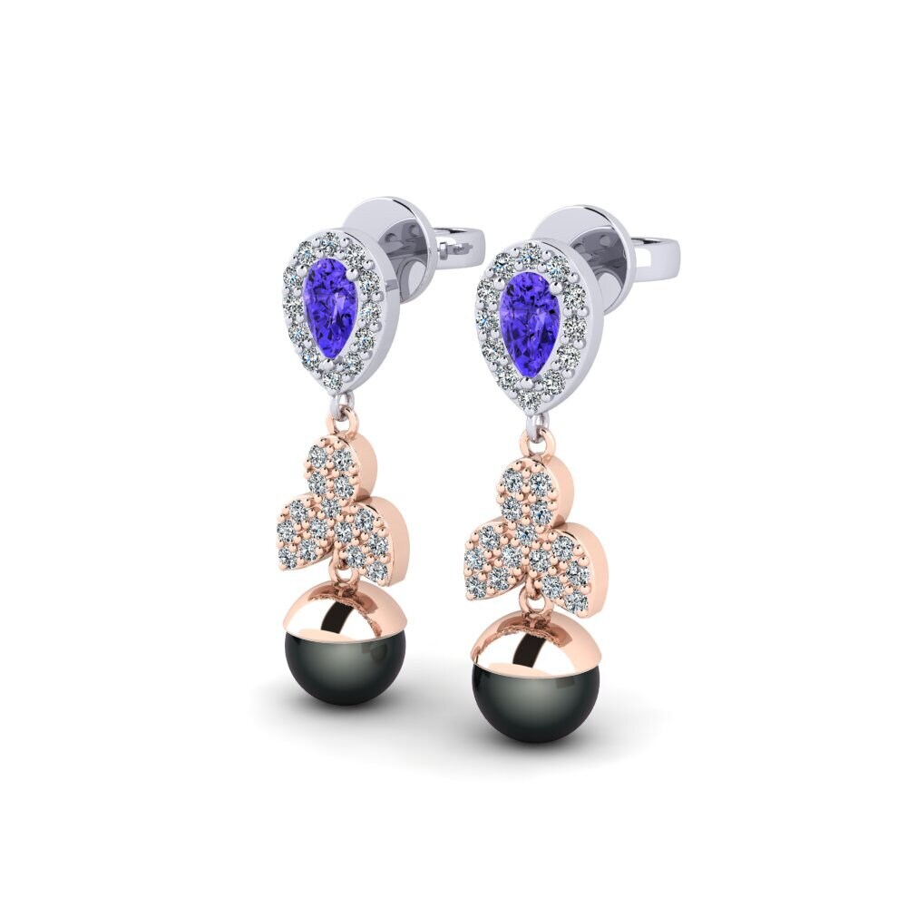 14ct Rose & White Gold Tanzanite Women's Earring Jabli