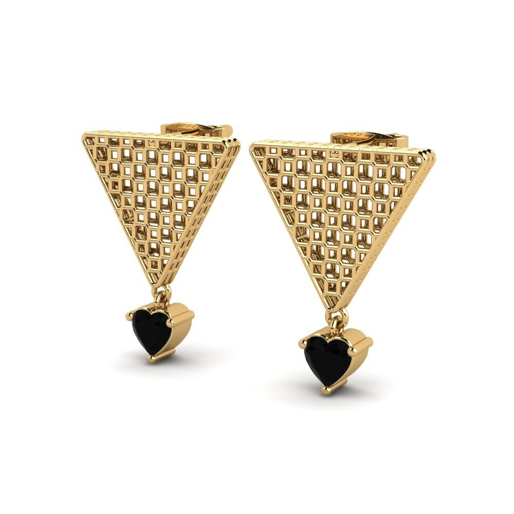 Ouro Amarelo 14K Safira negra Brincos Feminino Jacquetta