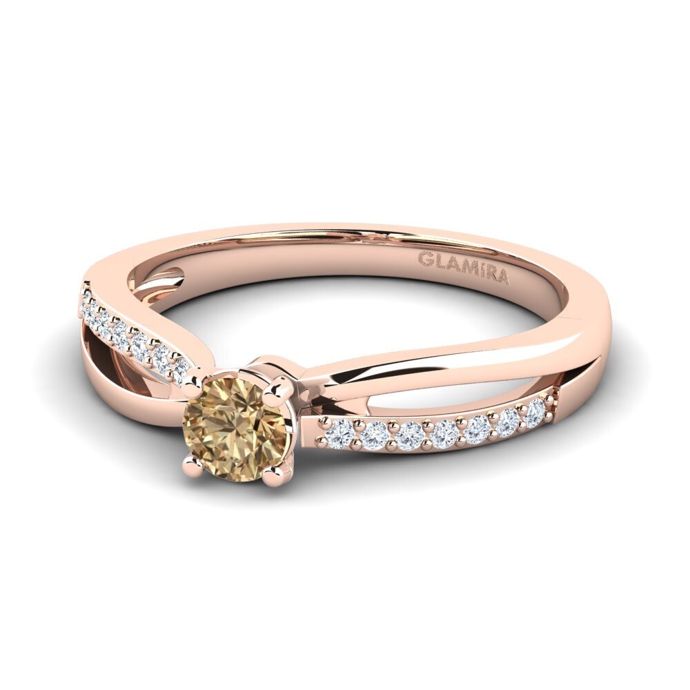 14k Oro Rosa Diamante café Anillo de compromiso Jade