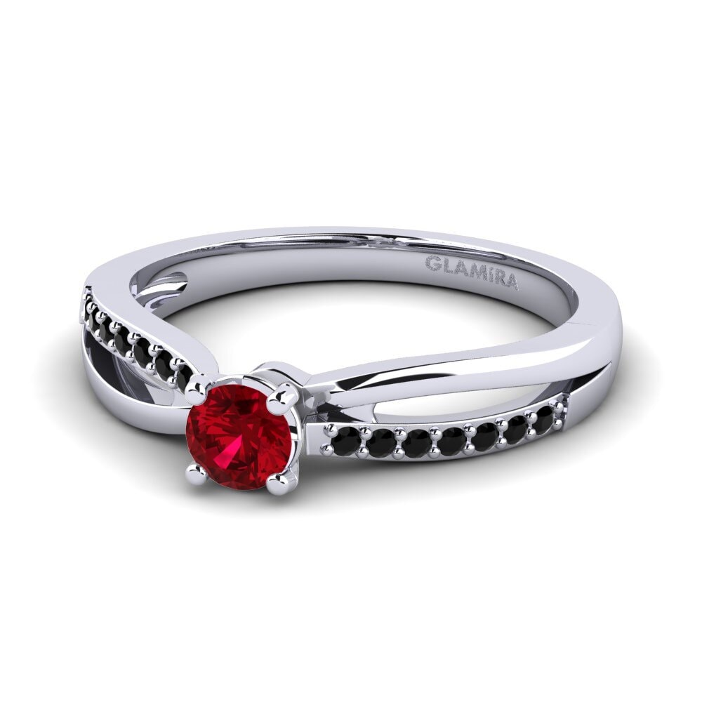 18k Oro Blanco Circonita Roja Anillo de compromiso Jade