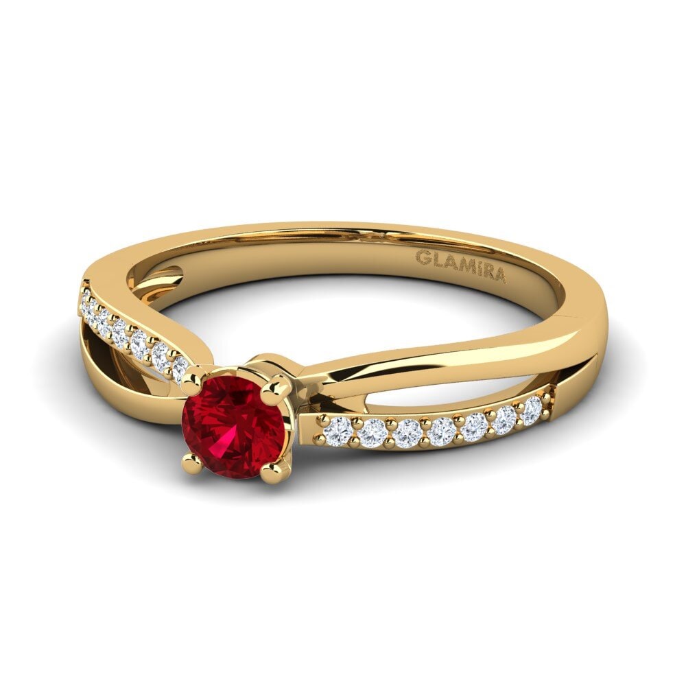18k Oro Amarillo Circonita Roja Anillo de compromiso Jade