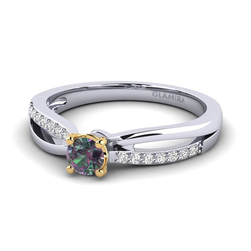 14k Oro Blanco & Amarillo Topacio Místico Anillo de compromiso Jade