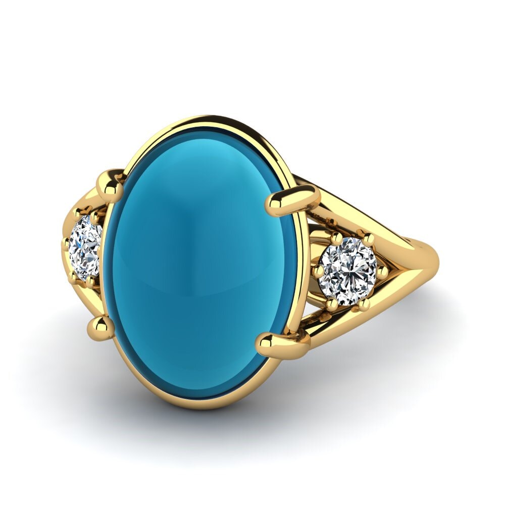 9k Oro Amarillo Topacio Azul Cabujón Anillo Jaisalia