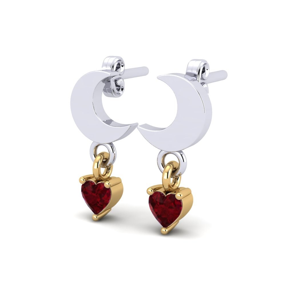 14k Oro Blanco / Amarillo Corazón Pendiente de mujer Janebelle