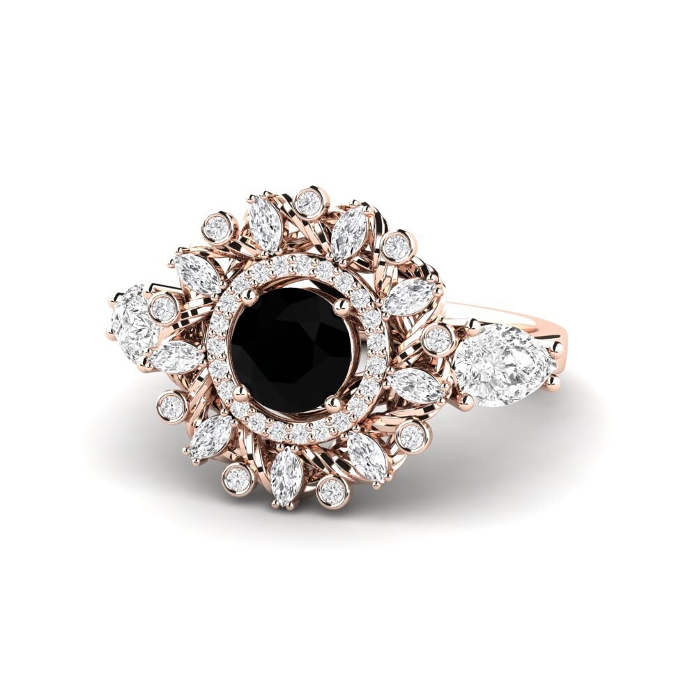 9k Rose Gold Black Onyx Engagement Ring Janeiro