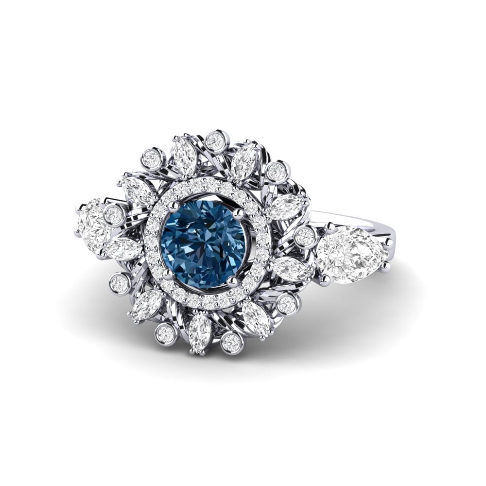 White Silver Blue Diamond Engagement Ring Janeiro