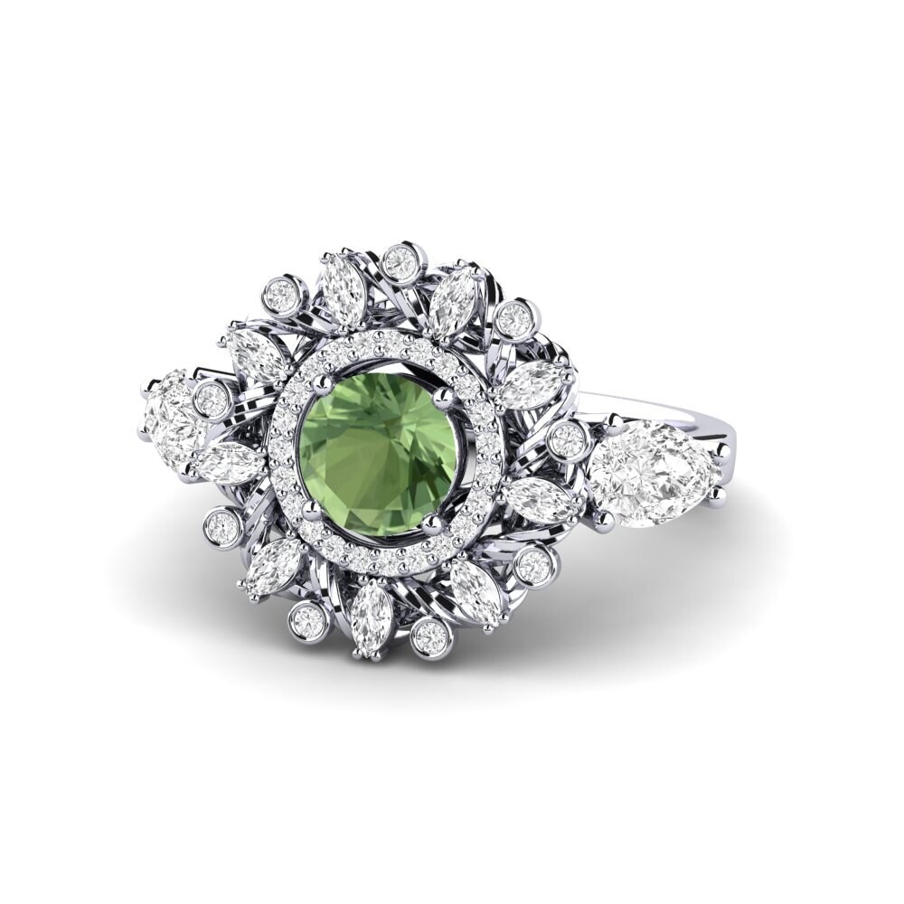 White Silver Green Sapphire Engagement Ring Janeiro