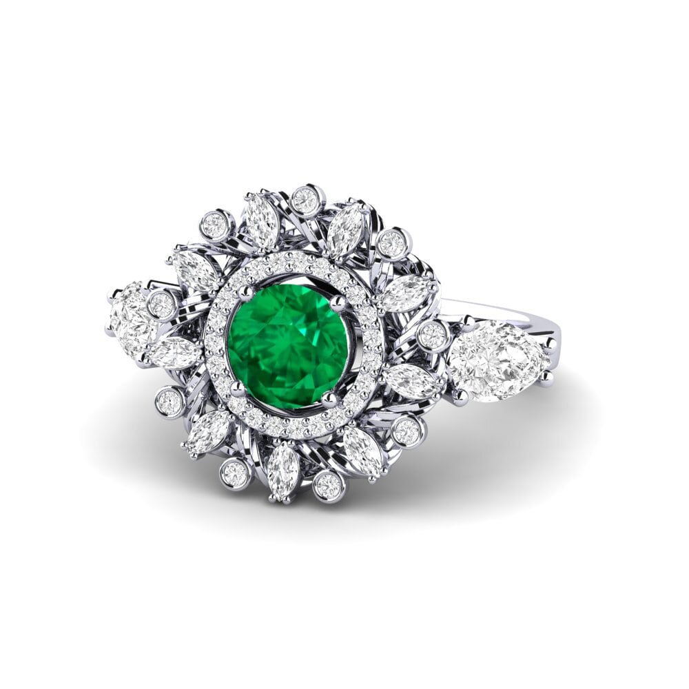 White Silver Emerald (Lab Created) Engagement Ring Janeiro