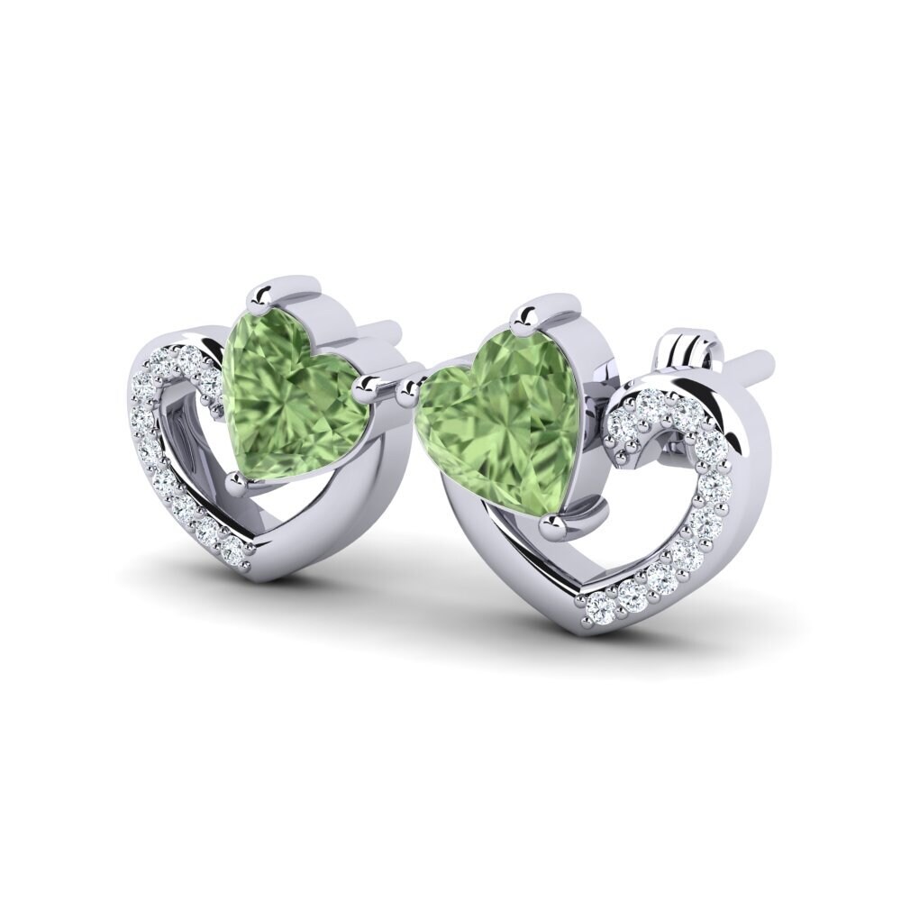 18k Oro Blanco Zafiro Verde Pendiente de mujer Janerica