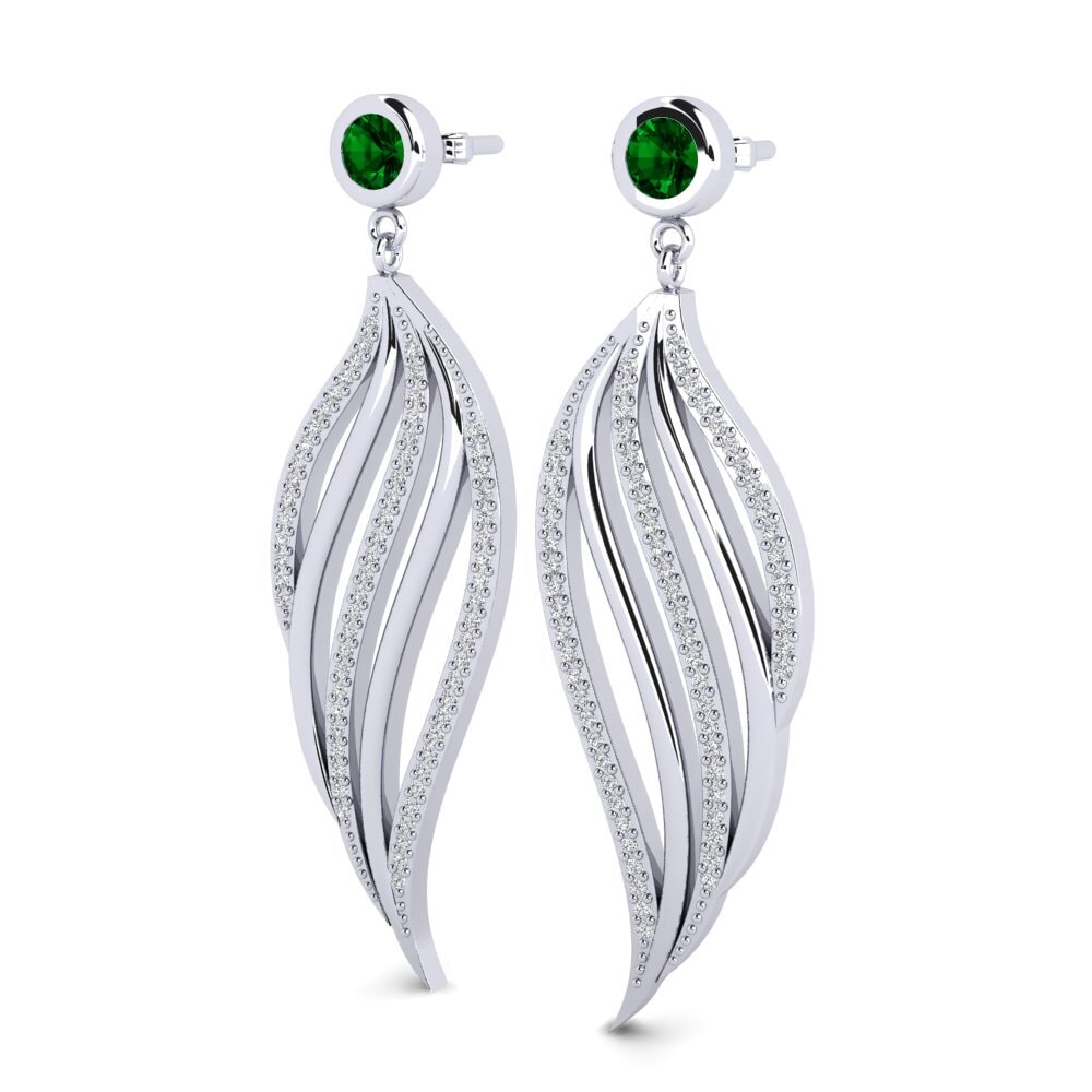 18k Oro Blanco Circonita Verde Pendiente de mujer Janika